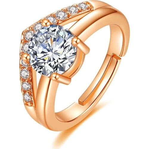 3A Shiny Zirconia Double Layer Wedding Resizable Rings Rose Gold Color Finger Rings Fashion Party Jewelry Gifts for Women
