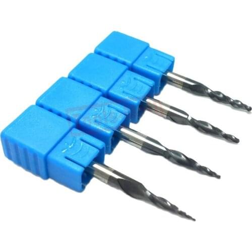 4PCS Assorted R0.25&0.5&0.75&1.0mm HRC55 Tungsten solid carbide Tapered Ball Nose End Mills and cone cutter