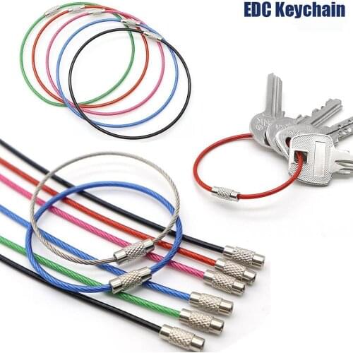 5Pcs Colorful Stainless Steel Wire EDC Keychain Hiking Carabiner Key Holder Outdoor Tools Wire Keyrings Cable Rope Key Chain