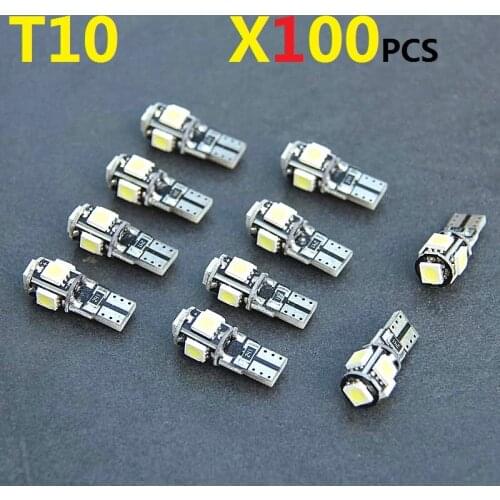 100pcs T10 W5W 194 168 Lamp 5SMD 5050 LED MAKER DOME Interior Wedge White Lights 6000K Bulbs