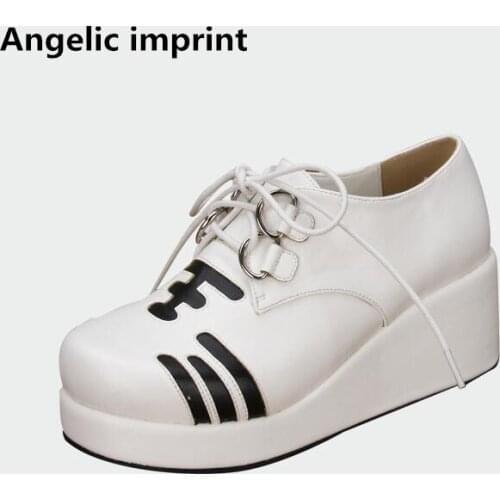 Angelic imprint woman mori girl lolita cosplay shoes lady high heels wedges pumps women princess dress party shoes 33-47 lace up