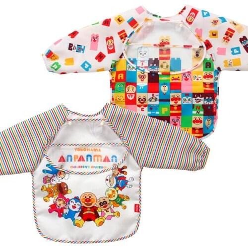 Baby Eating Bib Waterproof and Dirty Girl Boy Anti-dressing Long-sleeved Cartoon Anpanman Newborn Baby Feeding Bib
