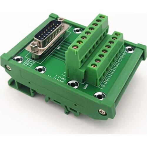 DIN rail mountable D-SUB DB15 Male Header Breakout Board, Terminal Block, Connector