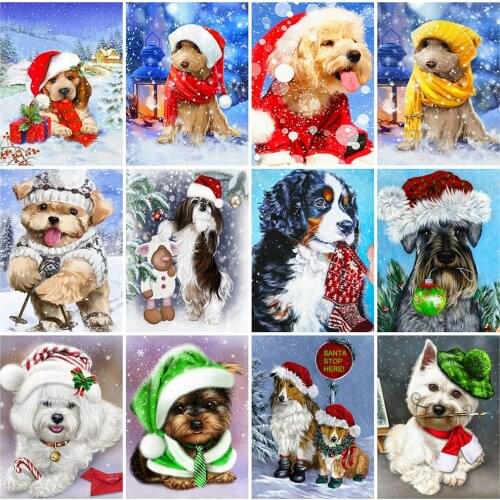 Evershine Diamond Painting Dog Cross Stitch Mosaic Diamond Embroidery Animal Christmas Picture Of Rhinestones Winter Home Decor