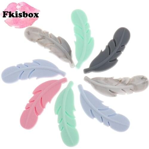 Fkisbox 50pc Silicone Feather Beads Food Grade Newborn Teething Necklace Accessories DIY Baby Teether Pacifier Chain Nursing Toy