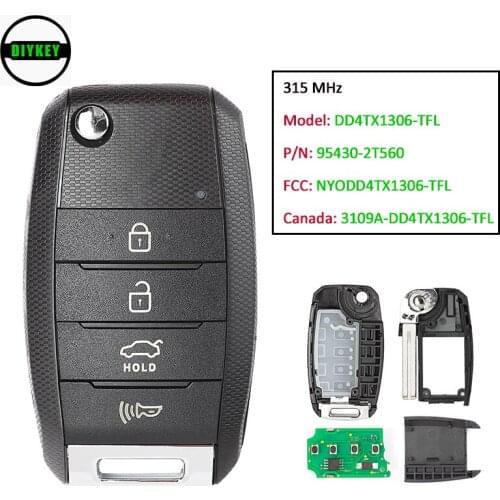 DIYKEY 315MHz NYODD4TX1306-TFL for Kia Optima 2014 2015 Keyless Entry Flip Remote Key Fob Transmitter 95430-2T560, DD4TX1306-TFL