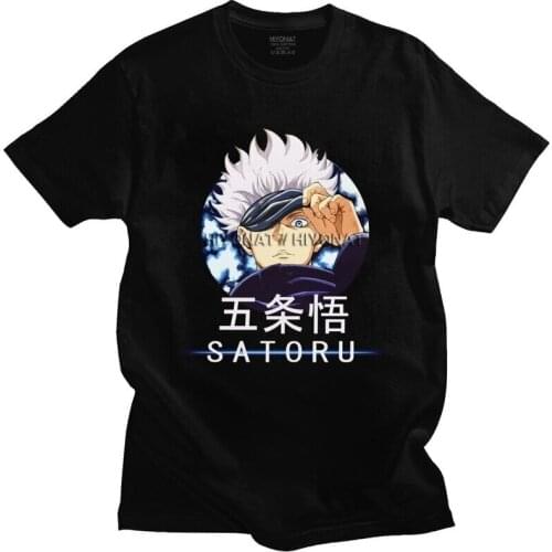 Anime Jujutsu Kaisen T Shirt Men Pure Cotton Tshirt Graphic Tee Short Sleeves Funny Gojo Satoru Eyes T-shirt Fitted Apparel