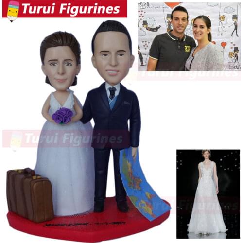 Bobble Head Figures collectible figurines husband & wife travel wedding miniature custom bobblehead couple traveling figurines