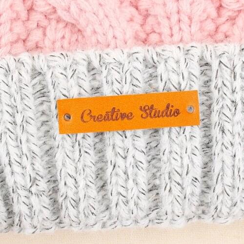 Leather Tags, Knitting Tags For Hats , knit labels, Personalized Name, Custom Design, knitting label, Logo or Text (PB1608)