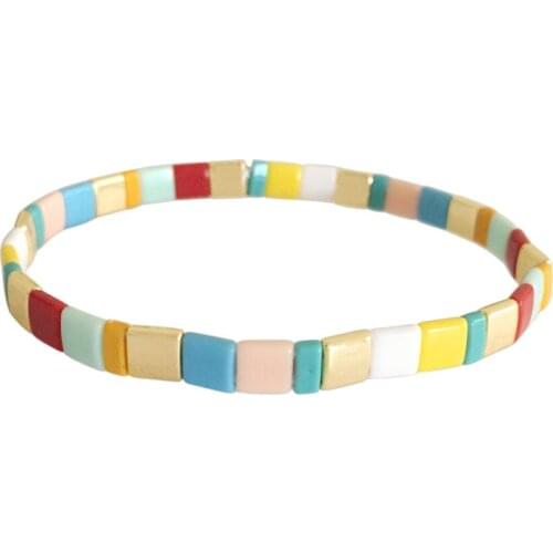 Bohemia Colorful Flat Bead Strand Rainbow Bracelet For Women Girl Beautiful Arm Decoration Jewelry Accessory