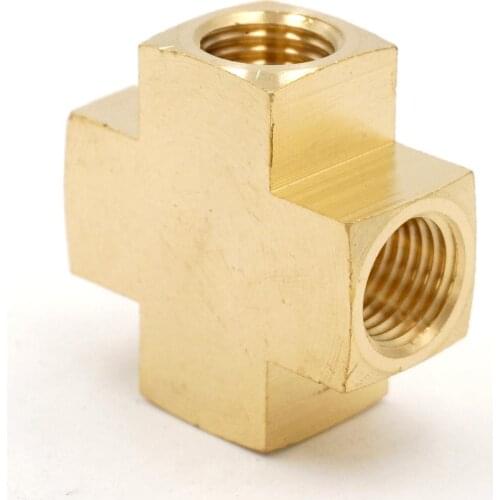 1/4" NPT Female Cross 4 Ways Brass Pipe Fitting Connector Adapter Water Gas Oil Fuel Max Pressure 229 PSI