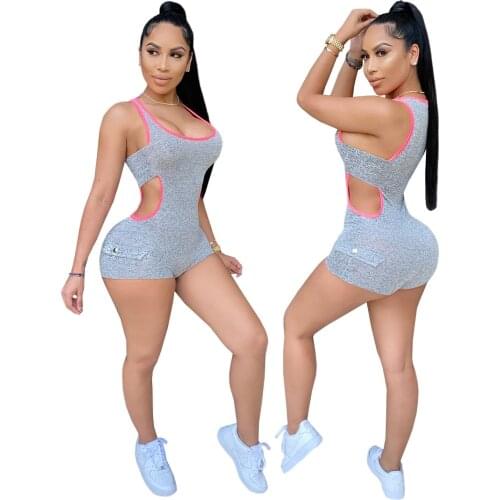 Summer Short Rompers Sexy Hollow Out Women Sport Rompers Hip-Lift Jumpsuit