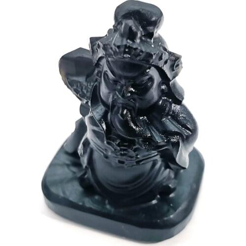 Natural Obsidian Cartoon Guangong Figurine Hand Carved Quartz Doll Statue Crafts Healing Crystal Stone Home Decoration Gift