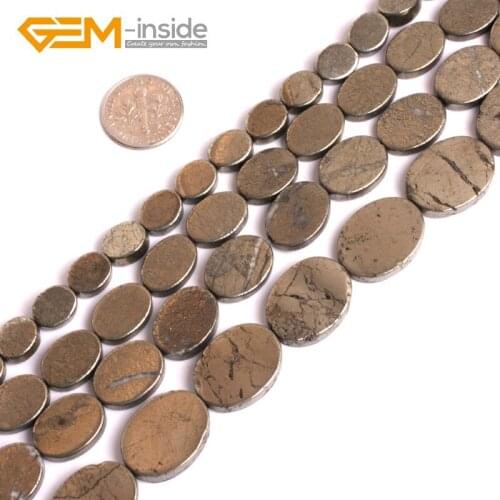 Natural Grey Pyrite Gem stone Oval Flat Slab Sliced Twist Beads For Jewelry Making Strand 15" DIY Gem-inside