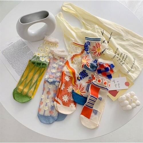 1 Pair New Fashion Summer Women Socks Thin Breathable Long Socks Women Casual Print Breathable Fresh Flower Socks Korea Style