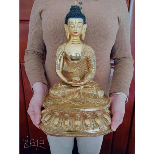 Wholesale Buddha statue # 34CM large # HOME Talisman efficacious Protection # Tibetan Buddhism Gilding brass the Buddha statue
