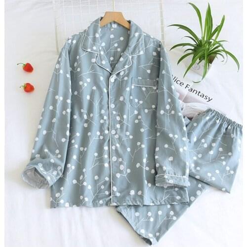Spring/summer Couple Pajamas Set Satin Cotton Long Sleeves Trousers Men women Sleepwear Simple Generous Comfy Cotton Homewear