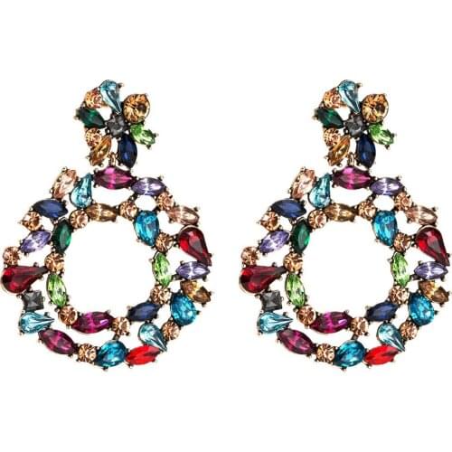 Multicolor Resin Rhinestone Round Pendant Dangle Earrings For Women Jewelry Fashion Statement Earrings Accessories Hot Sale