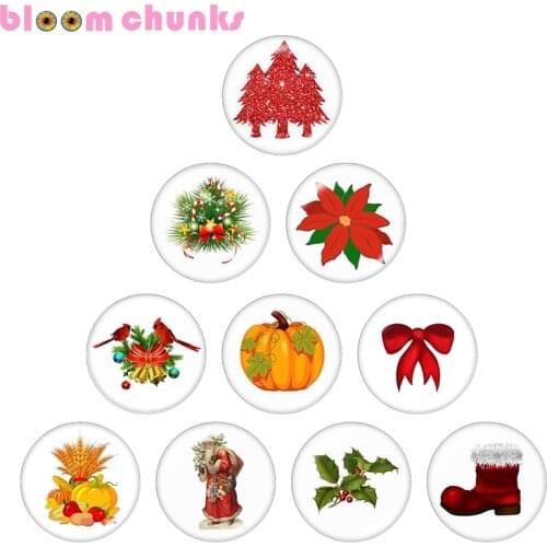 Christmas Thanksgiving 12mm/18mm/20mm/25mm Round glass cabochon flat back Making snap button B7987
