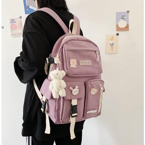 Multi-pocket Women Preppy Style Backpack Student Cute Schoolbag for Teenage Kawaii Girls Laptop Backpacks Female Travel Book Bag