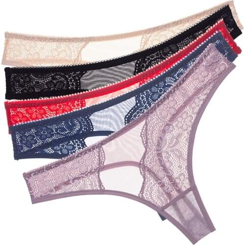 Sexy Intimates Transparent Womens Briefs Cute Lace Underwear Mesh String Thong Seamless Underpants Lingerie Low Rise Panties