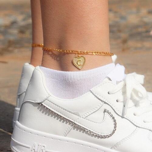 Heart Alphabet Leg Bracelet For Women Foot Jewelry Stainless Steel Figaro Chain Tobillera Friendship Gifts Letter Initial Anklet