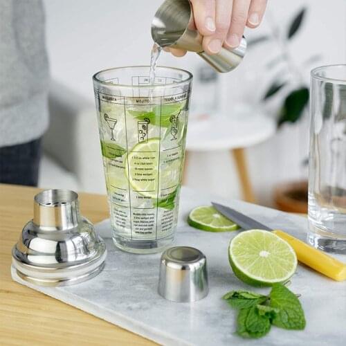 400ml Stainless Steel and Glass Material Shaker Transparent Glass Scale Cocktail Glass Cocktail for Bar Wine Juice Tools