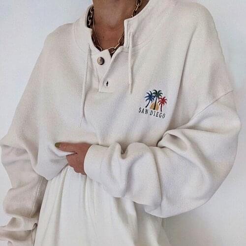 SAN DIEGO Embroidery Chic Stand Collar Hoodies Women Oversized Sweatshirt 2021 New Fashion Streetwear Harajuku Pullovers Teens