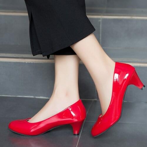 Patent Leather Kitten Heels Bride Wedding Shoes Red Pump Heels Black and White Shoes Women Heels New Fashion Ladies Dress Shoes