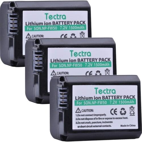 Tectra 3pcs NP-FW50 NPFW50 NP FW50 Battery for Sony NEX-3N NEX-5 NEX-5N NEX-5R Alpha a5000 a6500 DSC-RX10 Battery