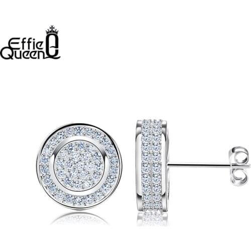 Effie Queen Delicate Sweet Stud Earrings Micro Zircon Paved Round Earring Jewelry for Women USA Domestic Delivery HOE130