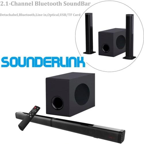 Sounderlink 2.1CH soundbar Bluetooth with subwoofer optical USB TF vitual 3D surround sound home theater system for TV
