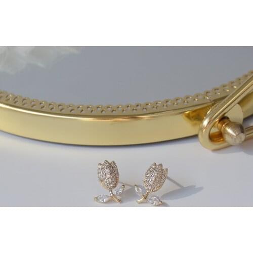 14k Real Gold Plated Jewelry Micro-inlaid Zircon Tulip Petite Flower Earrings for Woman Holiday Party Daily Exquisite Earring