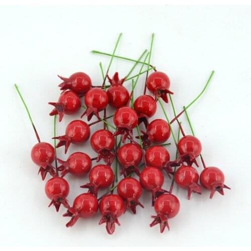 20pcs Small WIth Stem Simulation pomegranate fruit Berries Artificial Flower Red Christmas Cherry Stamen Wedding Decoration