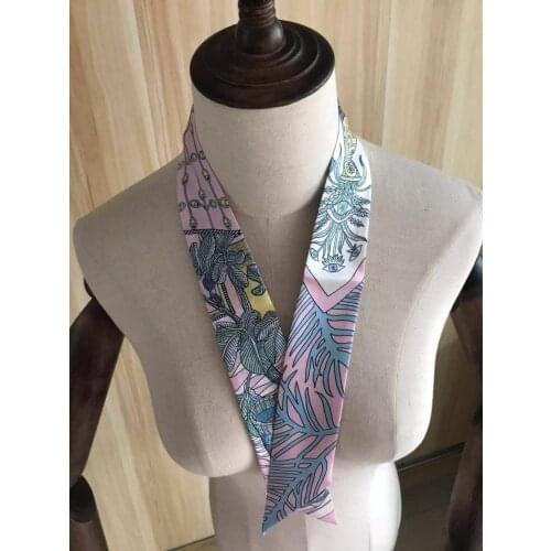 2021 new arrival fashion head band blue 100% silk scarf 105*6 cm long shawl twill belt strap for women girl lady