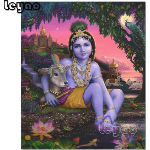 5D Diamond Painting sri krishna chandra vishnudas art Diamond Embroidery Hindu Girl Wall Mosaic Art Pictures Home Decor