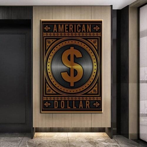 Abstract Poster Gold Color American Dollar Sign Canvas Painting Letter Prints Nordic Wall Art Room Home Decor Modular Picture