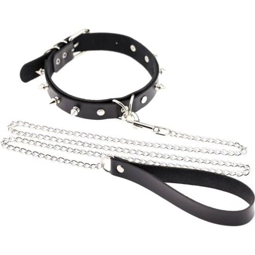 Adults Sexy Toy Erotic Faux Leather BDSM Choker Rivet Neck Collar Traction Rope Choker Rivet Neck Collar Traction Rope Choker Ri
