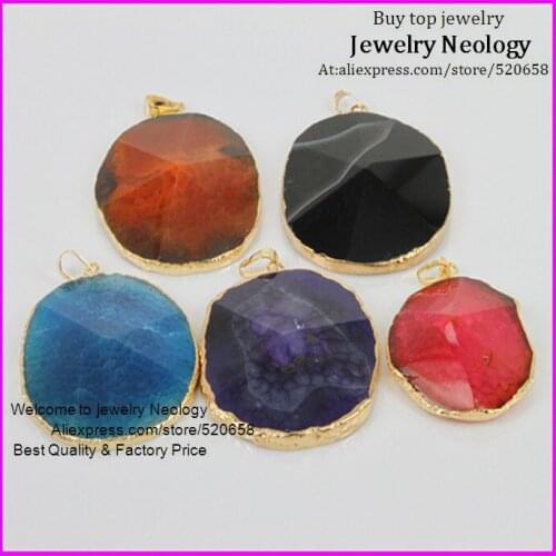 Free ship ! 5pcs Unique Gold finished Drusy Quartz glass Stone ,Freedom shape natural mixed color Glass Druzy jewelry pendant