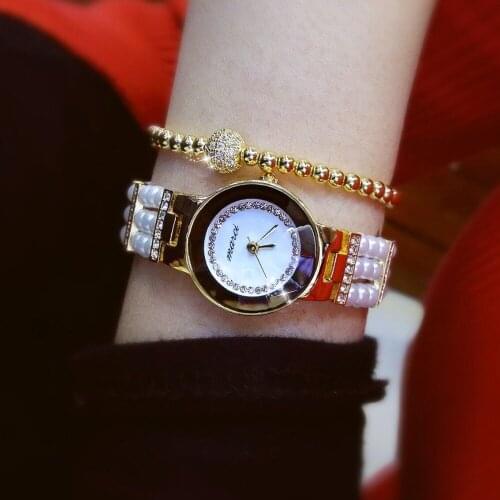 BS Brand Luxury Ladies Pearl Watch Women Crystal Rhinestone Dress Watch Fashion Girl Diamond Bracelet Quartz watches hot selling