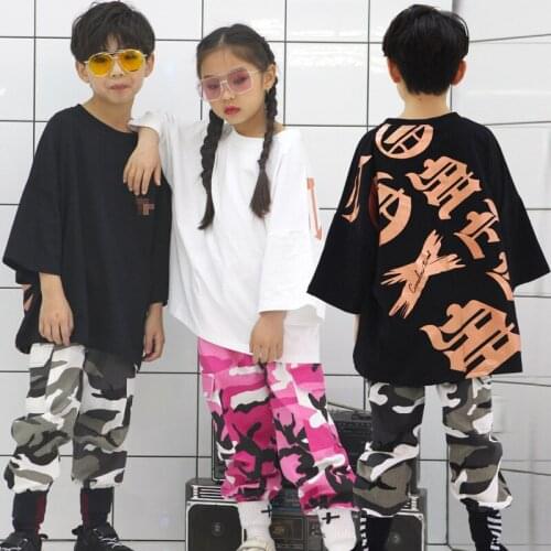 Children Jazz Hip Hop Dance Clothing for Girls Boys Ballroom Dancing Costumes Loose T Shirt Stage Sweatshirt Camouflage Pants