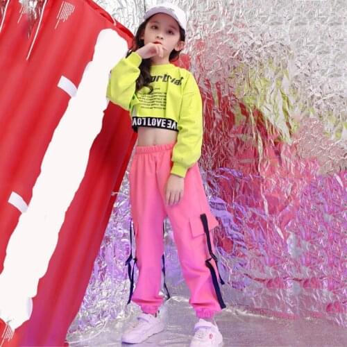 Children Hip Hop Clothing Sweatshirt Top Crop Running Casual Pants for Girl Kid Jazz Dance Costume Wear Ballroom Dancing Clothes