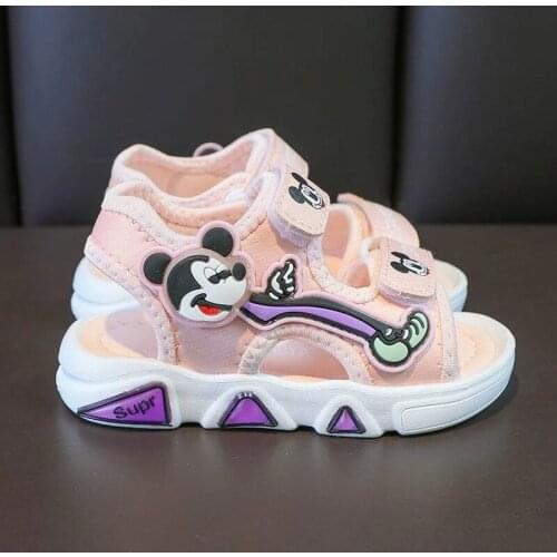 Disney cartoon Mickey Minnie children summer sandals non-slip soft-soled beach sandals boys and girls light shoes led