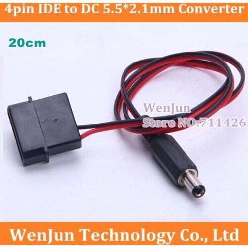 DHL/EMS Free Shipping for 4pin IDE Molex to DC 5.5mm x 2.1mm Power Supply Cable Converter Adapter 20cm