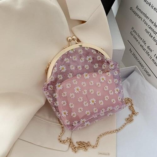 Women Clear Jelly Daisy Clip Bag Crossbody Bags Transparent Floral Chain Shoulder Messenger Bag
