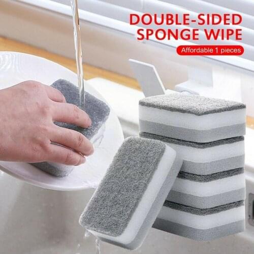 Double Sided Sponge Scouring Pad Cleaning Sponges Kitchen Cleaning Tools Household Q7S0