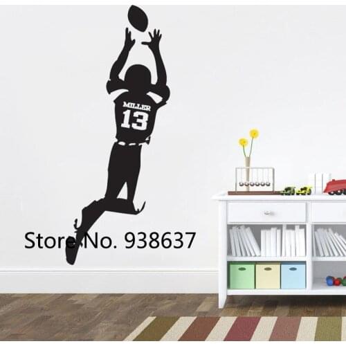 Custom Name Football Player Wall Stickers Boys Bedroom Personalized Number Sports Wall Decals Teens Removable Home Decor JW344