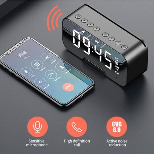 HiFi Bluetooth-compatible Speaker LED Mirror Screen Alarm Clocks Mobile Phone Subwoofer Watch Table Digital Clock MP3 TF FM AUX