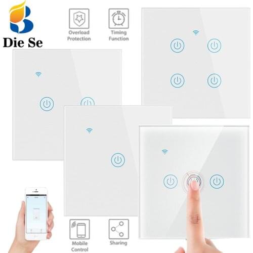 EU WIFI Touch Smart Switch,1/2/3/4 GangAC220~240V WirelessRemote,Signal Fireline,Timer Control work with Phone Tuya/Amazon Alexa