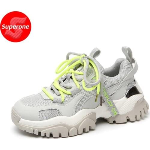 Superone Size 35-39 Women Sneakers Thick Bottom Real Leather Lace Up Shoes Women Fashion Cool Spring Autumn Shoes Women Footwear